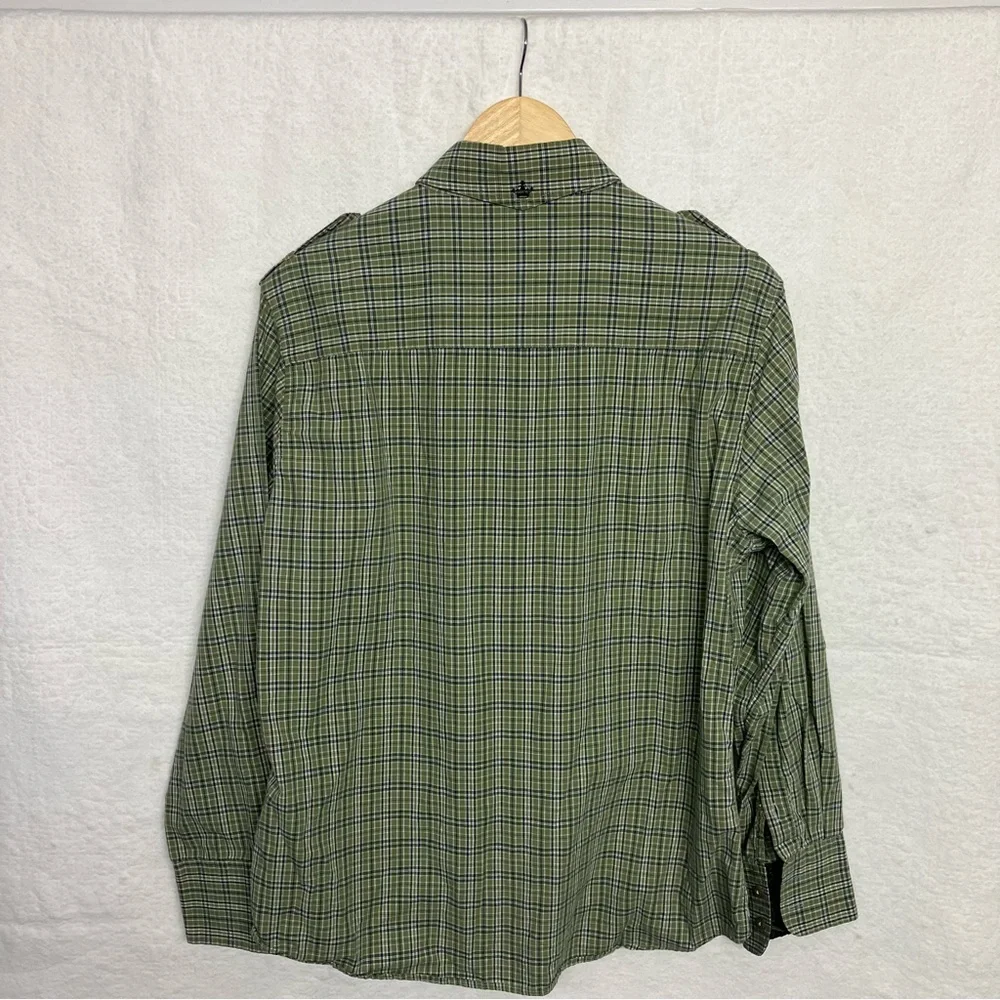 English Laundry Hand Sewn Green & Blue Plaid Button Shirt with Epaulets, - L - Picture 2 of 7